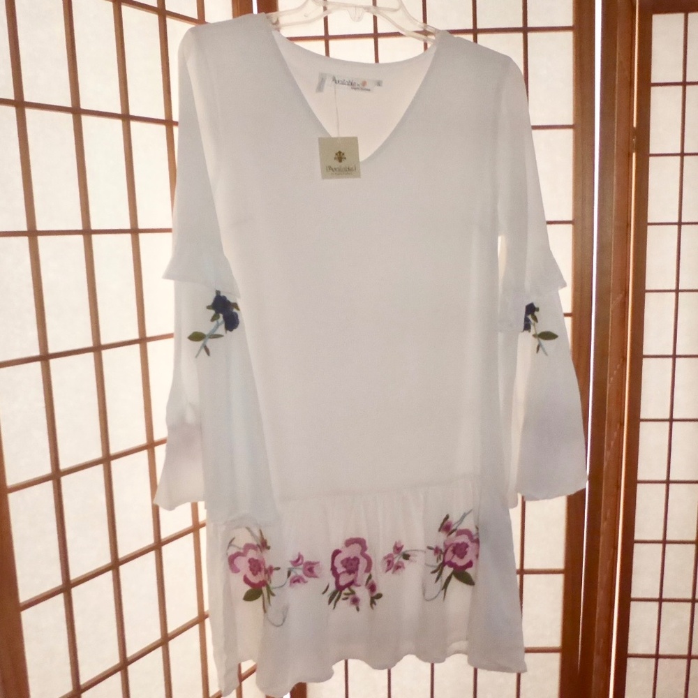 Boho Dress with Floral Embroidery Lined New